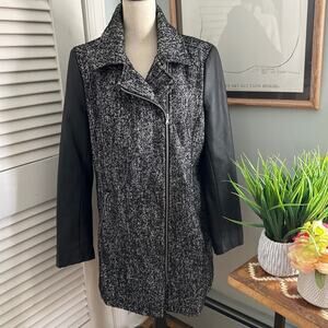 INC International Concepts Coat Womens XL Tweed Faux Leather Outdoor Winter
